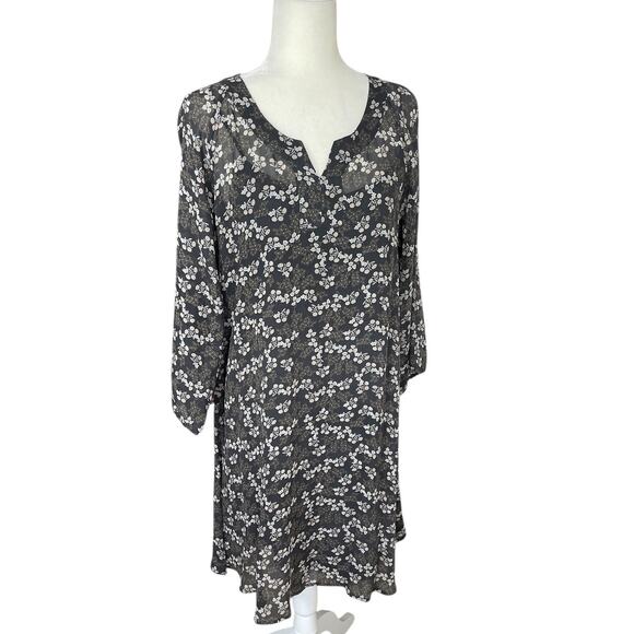 Garnet Hill Silk Chiffon Floral Shift Neutral Dress Size 6 Boho Cottage Indie - Picture 4 of 13
